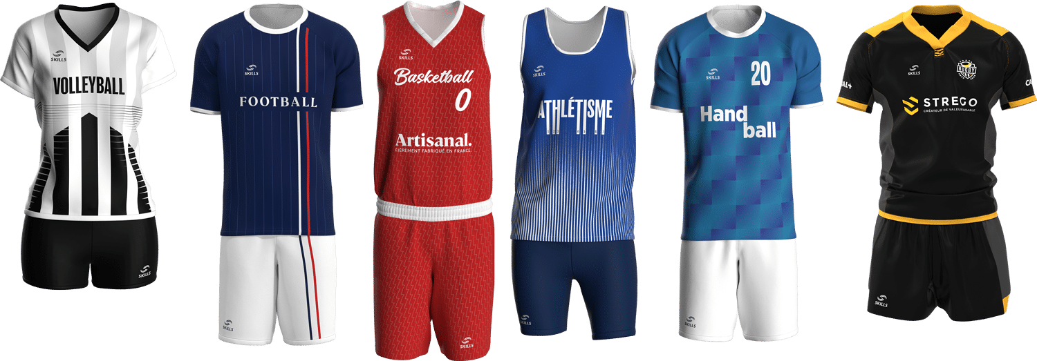 Maillots sublimés Skills, fabriqués en France.